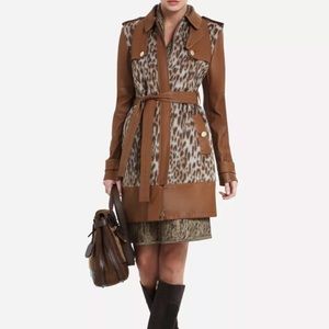 BCBGMaxAzria Blake Leopard / Leather Trench Coat